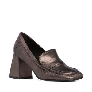 BEAUTIISOLES LOLA GOLD LEATHER BLOCK HEEL PUMP